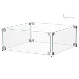 BriSunshine 16" x 16" x 6" Glass Wind Guard for Propane Gas Fire Pit Table, Square Thick Tempered Glass Shield, Firepit Glass Barrier with Aluminum Corner Bracket & Rubber Feet