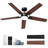 Geinself 52 Inch Smart Ceiling Fans with Lights, Compatible with Alexa/Remote/APP, Downrod Mount, Reversible DC Motor, High CFM, 5 Blades, 6 Speeds, 3CCT, Dimmable, for Bedroom, Living Room, Black