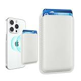 Amzone Stronger Magnetic RFID Leather Mag-Safe Card Holder for iPhone 16 Series, Mag-Safe Accessories Stick on Series of iPhone 17/16/15/14/13/12 and Pro/Promax, White