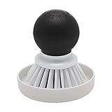 KitchenAid Palm Brush with Dish Tray to Keep Countertops Dry and Clean, Durable Nylon Bristles for Tough Cleaning, Dishwasher Safe, 2 Piece, Black
