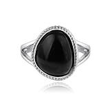 Black Onyx Ring Stainless Steel Bohemian Handmade Rings for Women Size 10