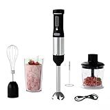 WHUTO Cordless Immersion Hand Blender, 5-in-1 Variable Speed blender handheld,Rechargeable with 2000mAh Battery, BPA-Free & Dishwasher-Safe Accessories:700ml Beaker,Chopper,Whisk & Milk Frother,Ink