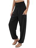 QIANXIZHAN Women's Harem Pants, High Waist Yoga Boho Trousers with Pockets Black S