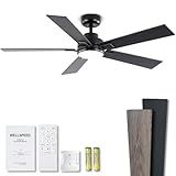 Modern Ceiling Fans with Lights - 52 inch Black Outdoor Ceiling Fan with Light and Remote, Reversible DC Motor, 6-Speed Quiet 3CCT LED Dimmable for Bedroom, Indoor and Outdoor, Patios, ETL Listed
