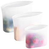 Winrock Reusable 100% Silicone Food Storage Bags, Sandwich Snack Bags New Generation Stand Up Zip Container for Soup and Leftovers, Plastice & BPA Free, Microwave Oven Safe 3 Pack (51oz, 34oz, 17oz)