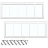 Tandefio 2 Pack 10'' x 29'' White Flush Mount Shed Transom Window with Tempered Glass Household Windows with Screws for Chicken Coop Sheds Barns Playhouse