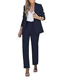 luvamia Business Two Piece Sets for Women Pants Sets Women 2 Piece Outfits Interview Outfits for Women Work Clothes for Women Work Clothes for Women 2024 Navy Blue Size X-Large Fits Size 16 Size 18