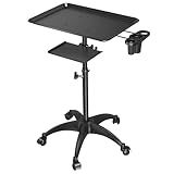 Salon Tray Cart with Storage Platform, Aluminum Tattoo Tray with Wheels Trolley Adjustable Height, Salon Tray Equipment Service Instrument Storage Tray Accessory for Salon & Spa Use, Black