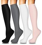 4 Pairs Compression Socks for Women Circulation-Best Support for Nurses,Running,Athletic,Travel ,Hiking,Yoga,Gym,Basketball,Baseball,Football, Soccer,White,Pink Knee High Sock Gifts S-M