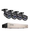 ZOSI H.265+ Home Security Camera System Outdoor Indoor, 8 Channel 5MP-Lite CCTV DVR Recorder and 4pcs Weatherproof Surveillance Bullet Camera,Night Vision,Remote Access,Motion Alerts (No HDD)