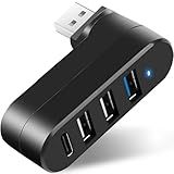 VIENON 4-Port USB 3.0 Hub [90°/180° Degree Rotatable], USB Splitter with PD-in 5W USB C Port, USB Extender for Laptop, Car, iMac, MacBook Air, MacBook Pro, and More
