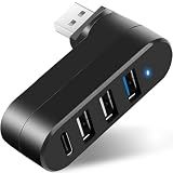 VIENON 4-Port USB 3.0 Hub [90°/180° Degree Rotatable], USB Splitter with PD-in 5W USB C Port, USB Extender for Laptop, Car, iMac, MacBook Air, MacBook Pro, and More
