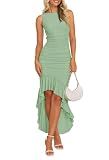 ZESICA Women's 2025 Summer Ruched Bodycon Dress Sleeveless Backless Ruffle Mermaid Cocktail Wedding Party Dresses,Sage,Small