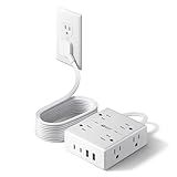 10Ft Extension Cord with Multiple Outlets, Flat Plug Surge Protector Power Strip 10 Ft Long Cord, 8 Outlets & 4 USB Ports (2 USB C), Desk Charging Station for Home Office, College Dorm Room Essentials