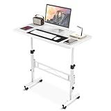 Small Standing Desk Adjustable Height, Mobile Stand Up Desk with Wheels, 32 Inch Portable Rolling Desks Conference Room Tables for Walking Pad Treadmill White