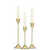 Tifanso Taper Candle Stick Holder - 3PCS Brass Gold Pillar Tall Candlestick Holders Metal Vintage Decor Dinner Table Dining Room Centerpieces Decorations for Wedding Fireplace Mantel Housewarming Gift