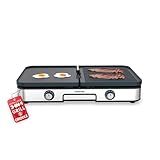 Gourmia 3-in-1 Indoor Grill & Griddle Electric Combo – Dual Independent Cooking Zones, Reversible Nonstick Ceramic Plates, XL Cooking Surface, 250–400°F Adjustable Temp, Dishwasher Safe