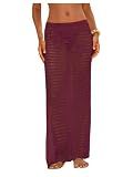 MakeMeChic Women's Crochet Beach Cover Up Long Skirt Swimwear Side Split