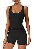 Alaroo Workout Sets for Women 2 Piece Spring Summer Outfits U Neck Crop Tank Tops High Waisted Biker Shorts Gym Clothes Lounge Two Piece Matching Sets Black M