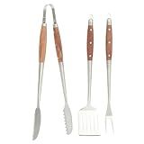 Sur La Table Kitchen Essentials Family Cookout Heavy Duty Stainless Steel Grilling Tool Set W/Wooden Handles, Tongs, Slotted Turner, and Fork Set