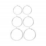 3 Pairs Sterling Silver Hoop Earrings, 14K White Gold Plated Big Hoop Earrings Set for Women 40 50 60MM