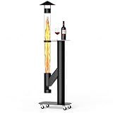DoCred Patio Pellet Heater, 71" H Wood Pellet Heaters Including Thickened Base with Wheels, Smokeless Glass Fire Tube Heater Outdoor Metal Fire Pit for Patio, Backyard, Camping, Porch & Garden