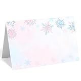24 Pcs Snowflake Place Cards, Christmas Table Tent Name Cards for Winter Wonderland Dinner Wedding and Baby Shower Party Supplies (Blue Pink)