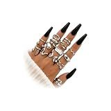17KM 16 PCS Silver Chunky Rings Set for Women, 14k Silver Plated Thick Dome Stackable Open Rings Trendy Dainty Minimalist Jewelry Gifts