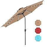 DUMOS 10 ft Patio Pool Umbrella with 32 LED Solar Lights, UV-Resistant Outdoor Table Umbrella with Tilt and Crank for Backyard, Deck, Garden, and Beach, Khaki