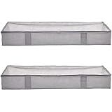 Amazon Basics Under Bed Storage Bags for Clothes and Blankets, Foldable Fabric Zipper Container with Clear Window and Reinforced Handles, Space Saving, 18 x 42 x 6 inches, Gray, 2-Pack