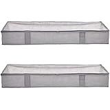Amazon Basics Under Bed Storage Bags for Clothes and Blankets, Foldable Fabric Zipper Container with Clear Window and Reinforced Handles, Space Saving, 18 x 42 x 6 inches, Gray, 2-Pack