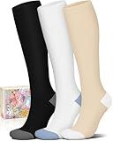 Cotton Compression Socks for Women&Men -Knee High Cute Support Sockfor flying nurse Training Walking Golf Volleyball Tennis Softball performance breathable black white nude gifts L-XL