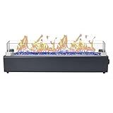 28-inch Table Top Propane Fire Pit, 40,000 BTU Tabletop Firepit for Patio, Outdoor Portable Rectangular Fire Bowl w/Wind Glass Shield, Glass Rocks - Carbon Gray