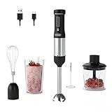 WHUTO Cordless Immersion Hand Blender, 5-in-1 Variable Speed blender handheld,Rechargeable with 2000mAh Battery, BPA-Free & Dishwasher-Safe Accessories:700ml Beaker,Chopper,Whisk & Milk Frother,Black