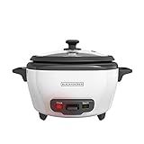 BLACK+DECKER Rice Cooker 6-Cup (Cooked) with Steaming Basket, Removable Non-Stick Bowl, White