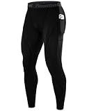 Roadbox Compression Pants Men, Running Workout Leggings with Pockets, Gym Basketball Athletic Tights Base Layer Black