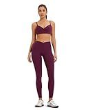 MOOSLOVER Women 2 Piece Yoga Set High Waist Leggings and Sports Bra Buttery Soft Stretch Athleisure Workout Outfit (S, Dark Red)