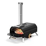 GRILIFE 12 inch Outdoor Pizza Oven, Wood Pellet Pizza Ovens with 360° Rotating Pizza Stone, Outside Portable Pizza Stove, Tabletop Pizza Oven for Backyard, Camping, Patio, black