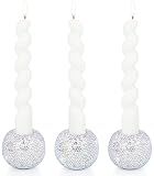 Vixdonos Round Resin Rhinestones Candlestick Holders Set of 3 Ceramic Candle Holder Bulk for Taper Candles,Silver