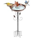 BEIUTAO 35" Tall Metal Bird Bath for Outdoors with Small Bird Feeder Bowl, 2" Deep 12" Dia Removable Bird Baths for Easy to Clean and Refill, Upgraded 7-Prong Base for Garden, Yard & Lawn (Copper)