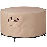QH.HOME Fire Pit Cover Round-45-48 Inch Heavy Duty 900D Strong Tear-Resistant and UV Resistant and Waterproof and Fading Resistant Material Polyester Firepit Covers Round for Outdoor Fire Pit-Wheat