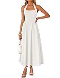 ZESICA Women's Summer Sleeveless Halter Midi Dress 2026 Off Shoulder High Waist Flowy Formal Wedding Guest Long Dresses Ivory Small