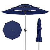 PatioKingdom 9ft 3-Tier Patio Market Umbrella with Crank/Tilt, Commercial Heavy Duty Wind Proof,Outdoor Table Umbrella with 8 Fiberglass Ribs,UPF50+ for Deck,Pool,Garden,Backyard