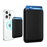 Amzone Stronger Magnetic RFID Leather Mag-Safe Card Holder for iPhone 16 Series, Mag-Safe Accessories Stick on Series of iPhone 17/16/15/14/13/12 and Pro/Promax, Black