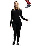 Merino.tech Merino Wool Base Layer Women Set - Heavyweight, Lite, Midweight Merino Thermal Underwear for Women Top, Bottom (Small, 320 Black)