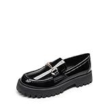 DREAM PAIRS Loafers for Women Platform Chunky Penny Loafer Slip On Casual Dressy Business Shoes with Arch Support,Size 8.5,Black-Patent,DWUMLS2531