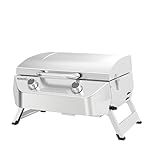 Nexgrill Stainless Steel 2-Burner Portable Gas Grill with Locking Lid, Folding Legs, 20,000 BTUs, 251 SQ In Cooking Space, Tabletop Grill for Camping, Outdoor Cooking, Patios, and More - 820-0007GE