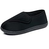 Git-up Men Memory Foam Diabetic Slippers Adjustable Arthritis Edema Swollen Feet Wide House Shoes Comfy Soft Non-Slip Plus Size Indoor Outdoor Slipper,Black,10 D(M).