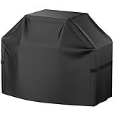 Grill Cover, 58 inch BBQ Gas Grill Cover for Outdoor Grill, Waterproof, Anti-UV, Rip-Proof, Fade Resistant Material, Barbecue Cover with Hook-and-Loop Straps & Adjustable Hem Drawstring, Black