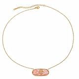 GIOXRNO ​​Seashell Inlay Necklace for Women Gold - Crushed Abalone Pendant in Turquoise/Rose/Amber, 18K Gold Plated Adjustable Chain, Ocean Jewelry​ (Rose(Pink))